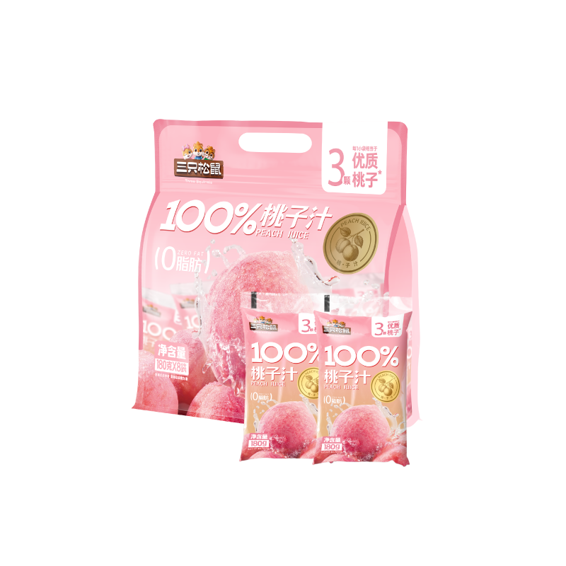 三只松鼠100%袋装水蜜桃汁180g*8袋