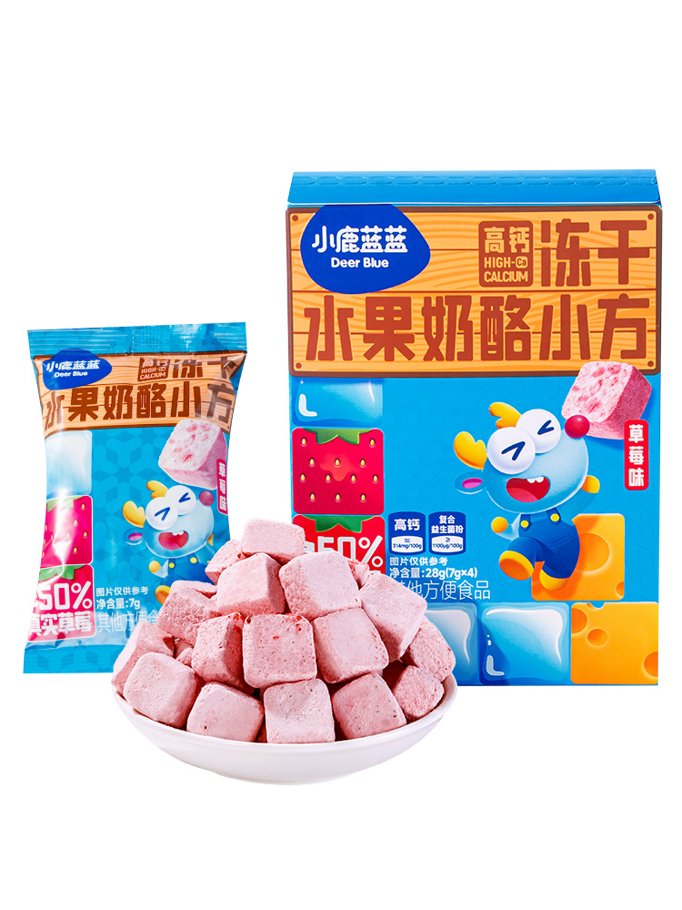 小鹿蓝蓝-高钙冻干水果奶酪小方草莓味28g