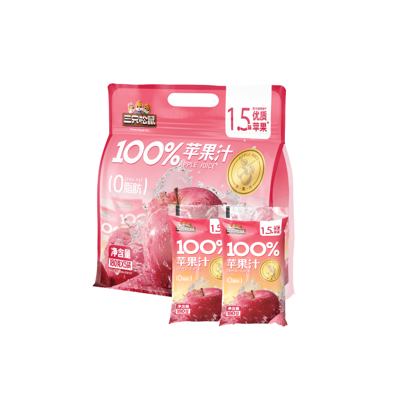三只松鼠100%袋装苹果汁180g*5袋