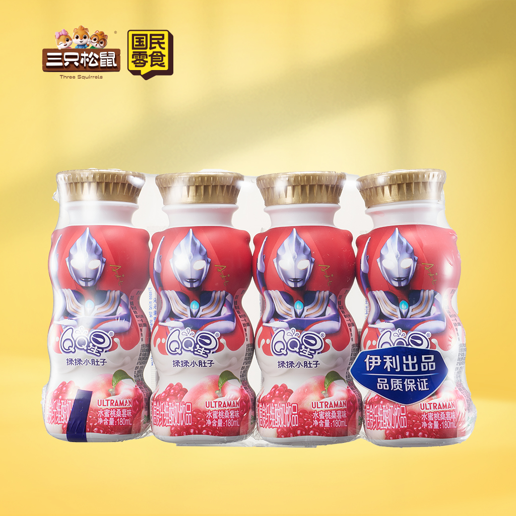 QQ星揉揉小肚子膳食纤维酸奶饮品水蜜桃桑葚味180ml（4X4）