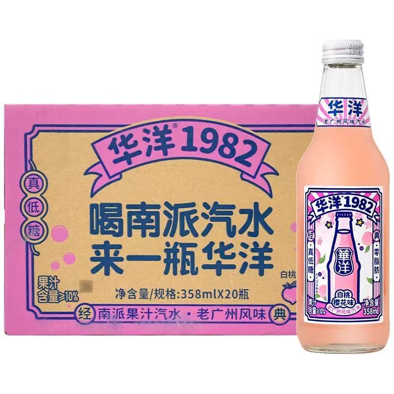 华洋1982果汁汽水樱花白桃味